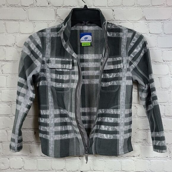 Slalom Youth Boy Small 6/7 Gray Plaid Fleece Zip Winter Baselayer Sweatshirt - Picture 5 of 9